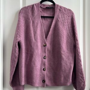 Lane Bryant Purple V-Neck Cardigan Pointelle Ragland Balloon Sleeves, Size 18/20